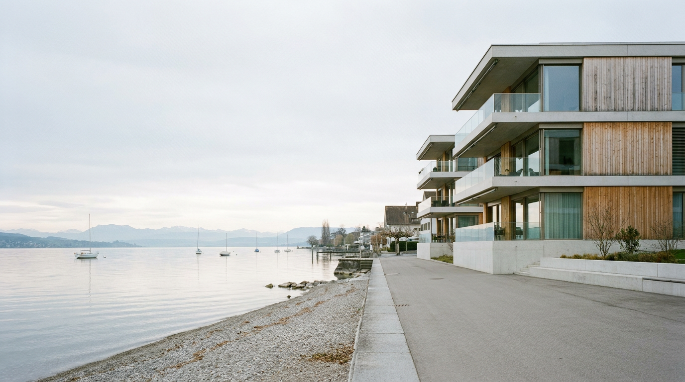 Moderne Wohnimmobilie mit grossen Balkonen am Ufer des Bodensees in der Ostschweiz. Ein Beispiel für professionelle Immobilienverwaltung und attraktives Wohnen.